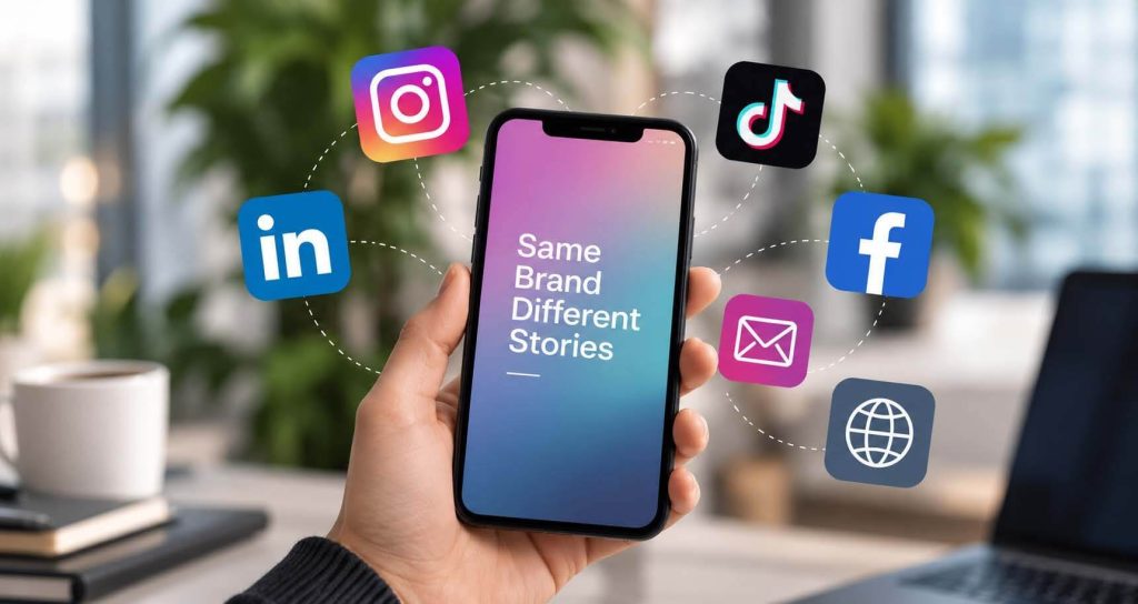 Mobile phone with social media icons for apps